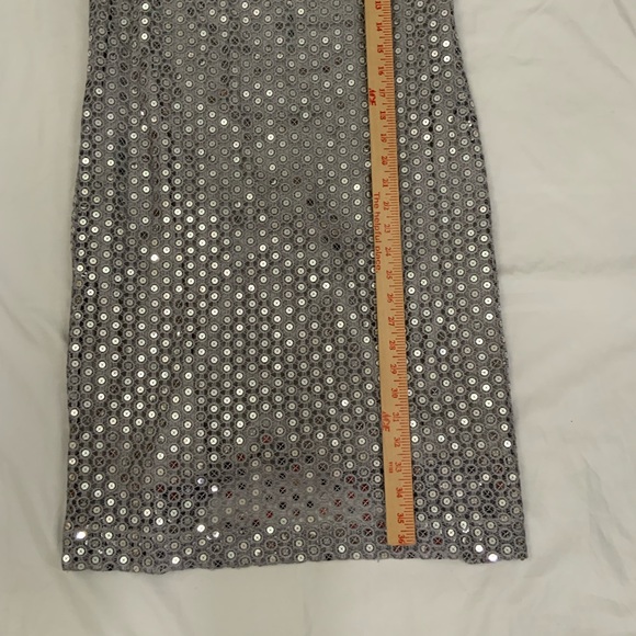 Black Label By Chico’s Dress Size 8 Silver Sequin Crochet Sheath Cocktail Party - Picture 14 of 15